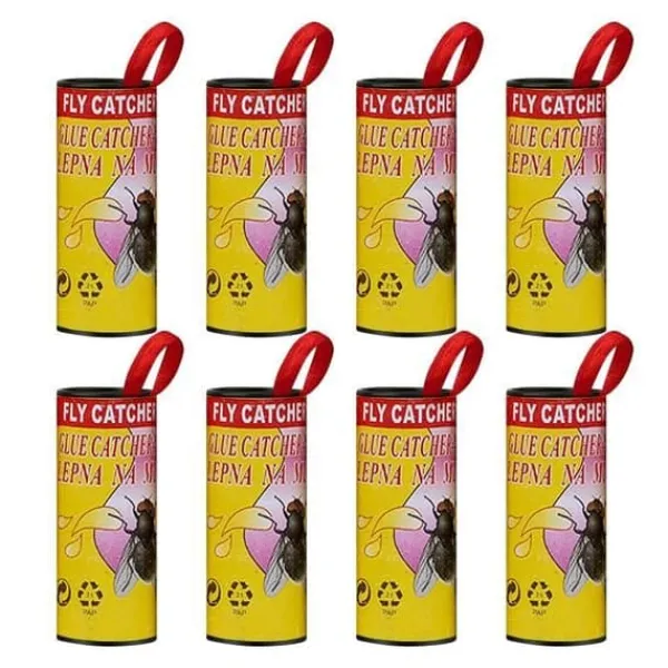8 förpackningar med flugremsor av papper, flugtejp, upphängning inomhus och utomhus, fruktfläcksfälla, flugor, p1