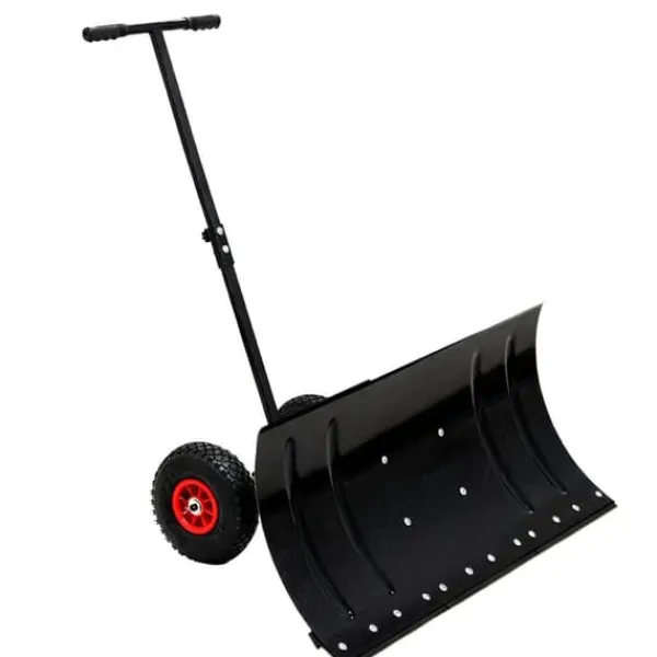 Discount 30" Metall Snöskyffel med 15" Höjd & 2 Hjul, Justerbart Vinkel- och Höjdhandtag för Enkel Snöröjning, Ergonomisk Dubbelrörsdesign Snöborttagning