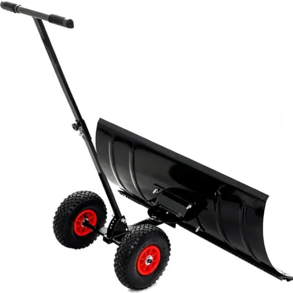 Discount 30" Metall Snöskyffel med 15" Höjd & 2 Hjul, Justerbart Vinkel- och Höjdhandtag för Enkel Snöröjning, Ergonomisk Dubbelrörsdesign Snöborttagning