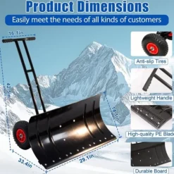 Online 30" Snöskyffel med hjul, justerbar vinkel & höjd, ergonomiskt handtag, blad i kolstål för enkel uppfrysning av uppfarter och gångvägar Snöborttagning