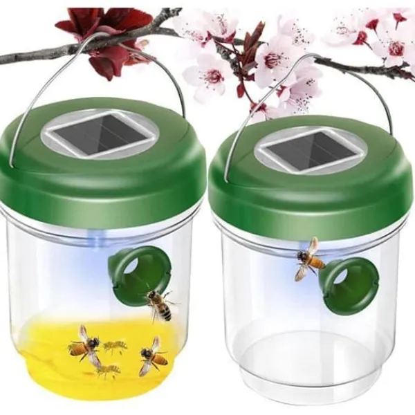 2 st Piége för getingar med solenergi och LED-ljus, insektsfällor, antihålsfälla för insekter med honung för bin, getingar och myggor