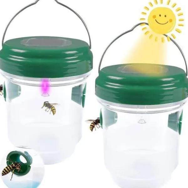 2 st Piége för getingar med solenergi och LED-ljus, insektsfällor, antihålsfälla för insekter med honung för bin, getingar och myggor