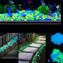 Clearance 200 stycken självlysande sten Flerfärgad självlysande sten småsten Trädgård dekorativa självlysande stenar Fluorescerande dekor för gångväg Trädgårdsstenar & Klivstenar