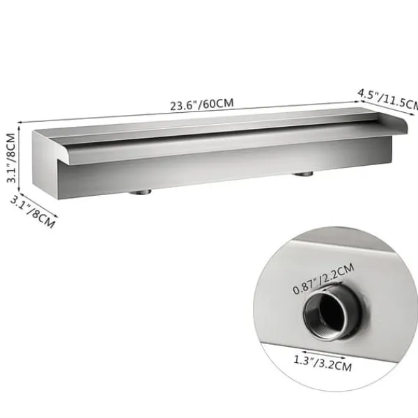 Outlet 23,6 tums poolvattenfall i rostfritt stål med kopplingar, trädgårdsfontän, konstant vattenflöde, enkel DIY-installation Fontäner & Dammar