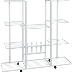 vidaXL 343122 Planteringskärl med hjul 94,5x24,5x91,5 cm Järnvit