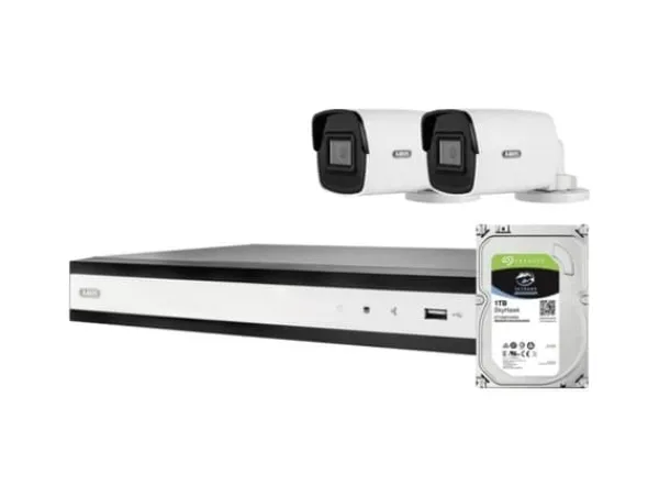 Discount ABUS ABUS Komplett set med 2 PoE minirörskameror + inspelare TVVR36423T IP-övervakningskameraset LAN 1920 x 1080 pixlar Säkerhetsmonitorer & Videokameror