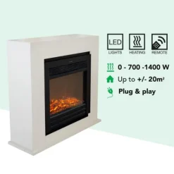 New Adra ELU-MDW elektrisk spis - Vit MDF öppen spisram - 1400 Watt värme - fjärrkontroll Öppna Spisar