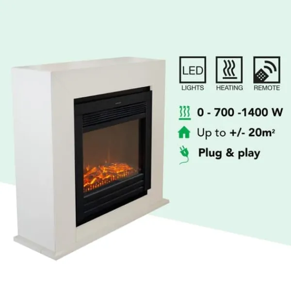 New Adra ELU-MDW elektrisk spis - Vit MDF öppen spisram - 1400 Watt värme - fjärrkontroll Öppna Spisar