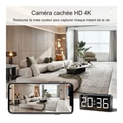 Alarm Clock Spy Camera 4K Wi-Fi infraröd vision rörelsedetektering