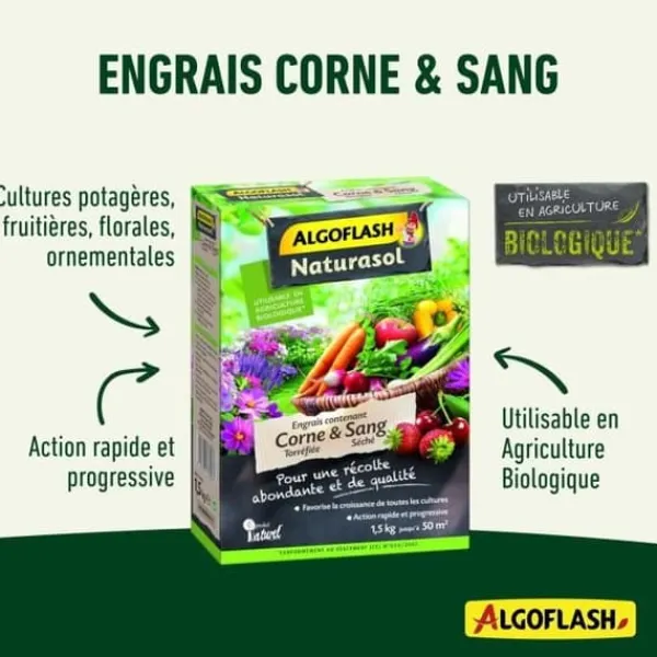 ALGOFLASH NATURASOL - Gödselmedel med rostat horn och torkat blod 1,5 kg