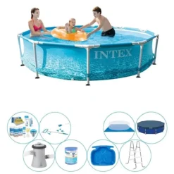 Allt i 1 poolpaket - Intex metallram Rund strandsida 305x76 cm