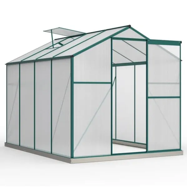 Aluminium växthus med grund 4,75 m² - 190 × 253 cm, inkl. 1 takfönster och skjutdörr, trädgårdsväxthus, tomatväxthus