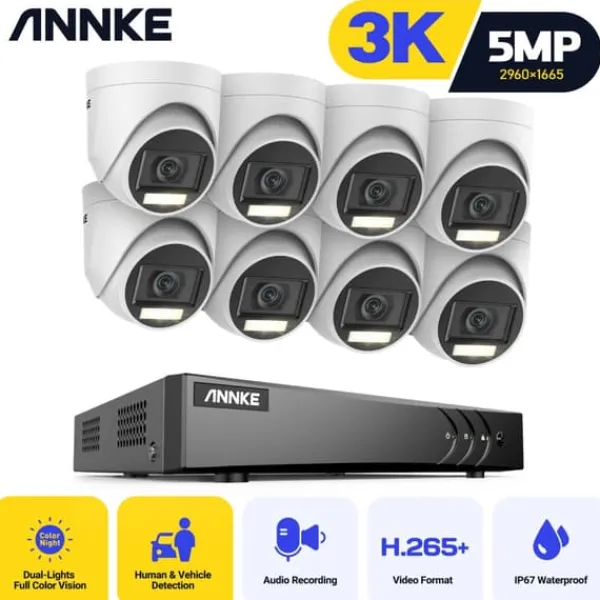 Outlet ANNKE Videoövervakningssystem, 5MP högupplöst, avancerad rörelsedetektering,Med 8st kamera, 1T Säkerhetsmonitorer & Videokameror