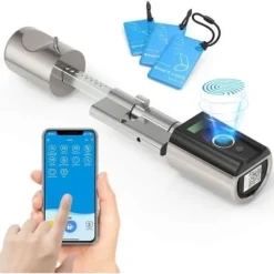 Clearance Ansluten lås dörr ingång - IP65 Fingeravtryckslås med 3 RFID-kort Biometrisk lås Cylinderlängd 40x3 Hemlarmsystem