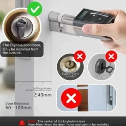 Clearance Ansluten lås dörr ingång - IP65 Fingeravtryckslås med 3 RFID-kort Biometrisk lås Cylinderlängd 40x3 Hemlarmsystem