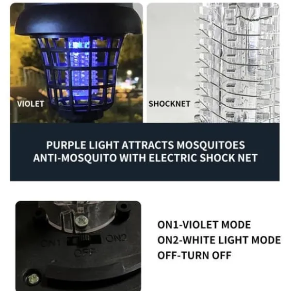 Anti-insektslampa - Killerlampa - Solenergi - LED-belysning - Insektsmedel - Svart
