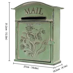 Antik brevlåda - Väggmonterad postlåda - Låsbar - Vintage rustik design - Dekorativ - För utomhus, hem och trädgård - Grön