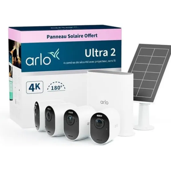 Discount Arlo Ultra 2 4K övervakningskamera med SmartHub och solpanel - 4-pack Säkerhetsmonitorer & Videokameror