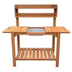 AXI Planteringsbord med skjutbar bänkskiva, Brun | Trädgårdsarbetsbord FSC 100% hemlock trä - Praktiskt planteringsbord med förvaring för