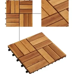 Outlet Balkongplattor i akaciaträ | 30 st plattor 30x30 cm | Färg: Naturlig | Väderbeständiga och halkfria Trädgårdsprydnader