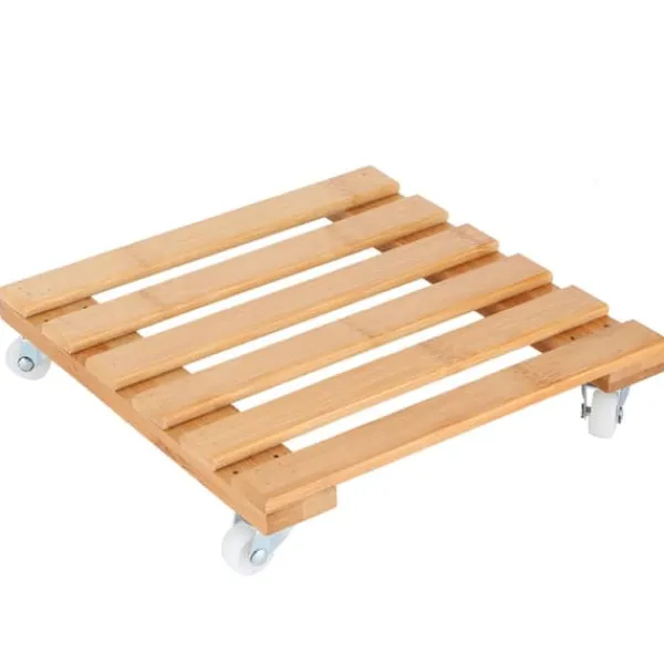 New Bambu Flyttbar Krukväxt Blomhylla Förvaringsställ Bricka med Hjul för Utomhusträdgård Växtställ