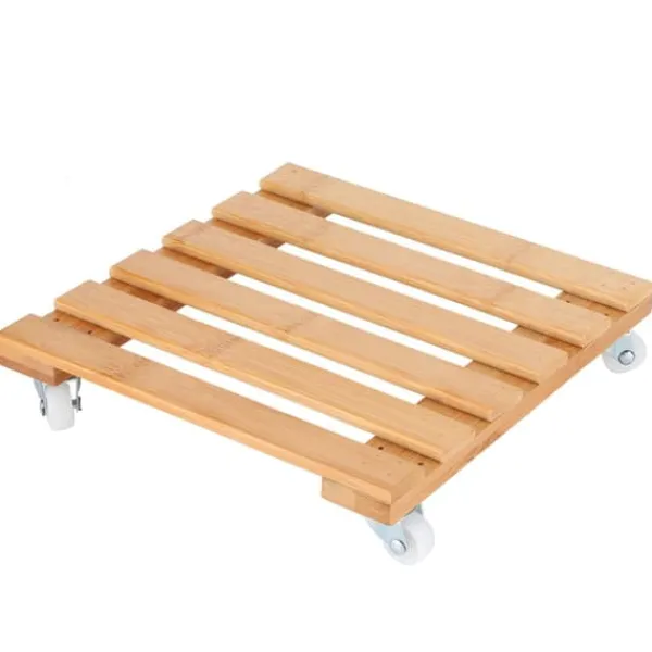 New Bambu Flyttbar Krukväxt Blomhylla Förvaringsställ Bricka med Hjul för Utomhusträdgård Växtställ