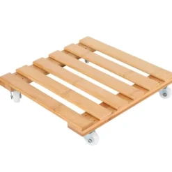 New Bambu Flyttbar Krukväxt Blomhylla Förvaringsställ Bricka med Hjul för Utomhusträdgård Växtställ