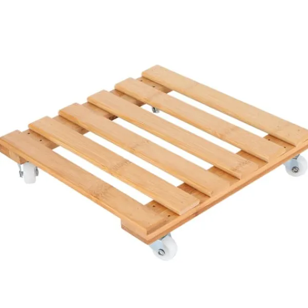 New Bambu Flyttbar Krukväxt Blomhylla Förvaringsställ Bricka med Hjul för Utomhusträdgård Växtställ