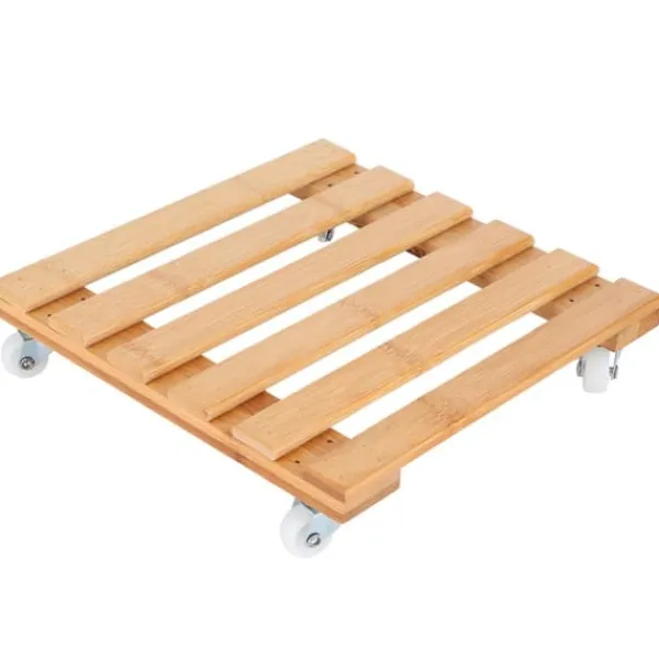 New Bambu Flyttbar Krukväxt Blomhylla Förvaringsställ Bricka med Hjul för Utomhusträdgård Växtställ
