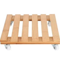 New Bambu Flyttbar Krukväxt Blomhylla Förvaringsställ Bricka med Hjul för Utomhusträdgård Växtställ