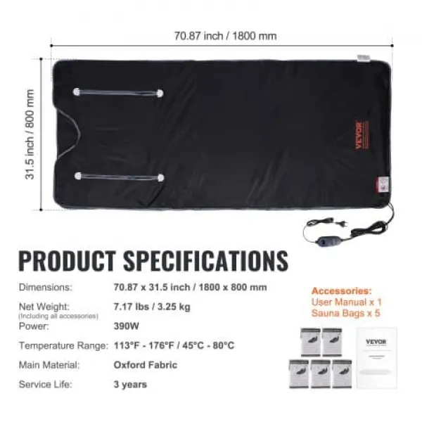 Best Bastu-filt Fjärrinfraröd Uppvärmning 180x79 cm, Armhål, Oxfordtyg Bastu