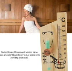 Discount Bastutermometer, timglas, ångbadsbastutermometer och hygrometer, ljus träram, dubbelmätare, väggfäste, inomhusbruk, solid Bastu