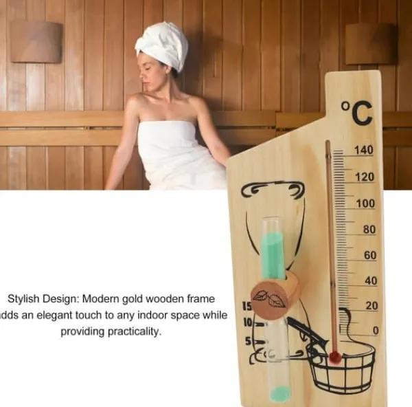 Discount Bastutermometer, timglas, ångbadsbastutermometer och hygrometer, ljus träram, dubbelmätare, väggfäste, inomhusbruk, solid Bastu