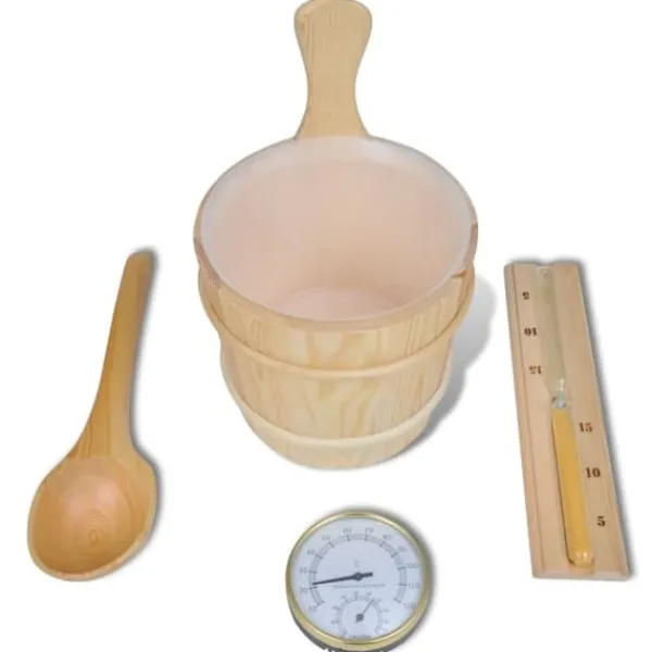 Bastutillbehör 5 delar - Hink, Sked, Timglas, Termo/Hygrometer | Färg: Svart | Storlek: Standard