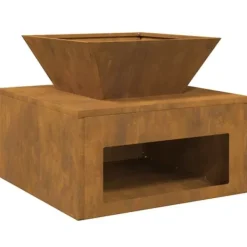 New BellaFurn Eldstad i Cortenstål - Stabil & Mobil Utomhuseldstad | Storlek: 50x50x40 cm | Färg: Rostbrun Öppna Spisar
