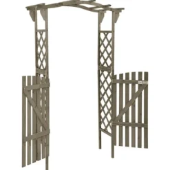 Online Bersåer, spaljéer & pergolor - Living Pergola med grind 116x40x204 cm grå massivt granträ Valvbågar, Spaljéer, Bersåer & Pergolor