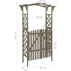 Online Bersåer, spaljéer & pergolor - Living Pergola med grind 116x40x204 cm grå massivt granträ Valvbågar, Spaljéer, Bersåer & Pergolor