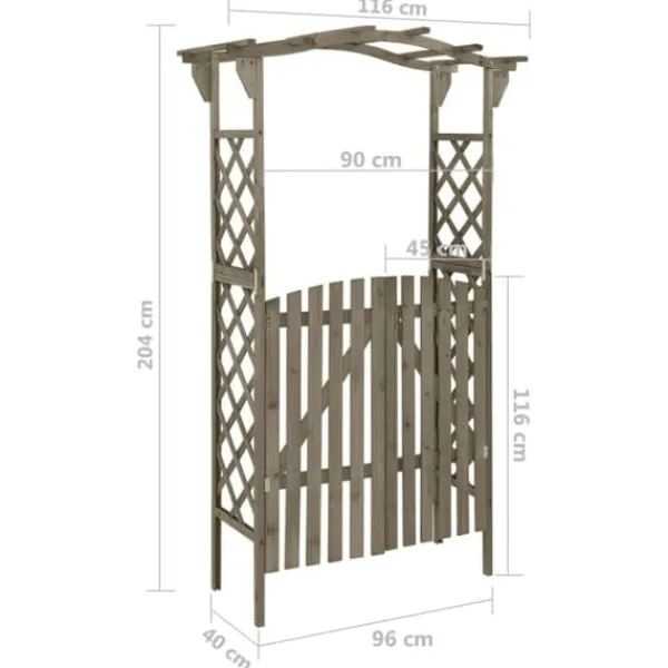 Online Bersåer, spaljéer & pergolor - Living Pergola med grind 116x40x204 cm grå massivt granträ Valvbågar, Spaljéer, Bersåer & Pergolor