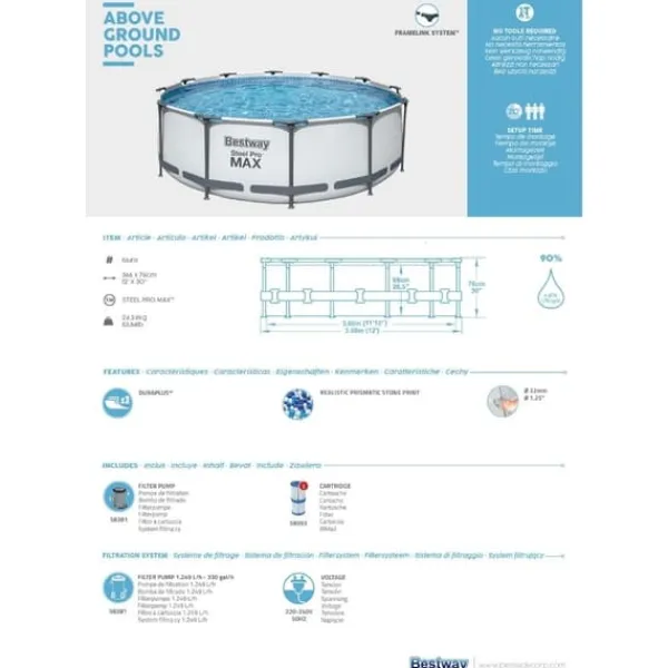 Clearance Pool Steel Pro MAX - Poolpaket - 366x76 cm Pooler