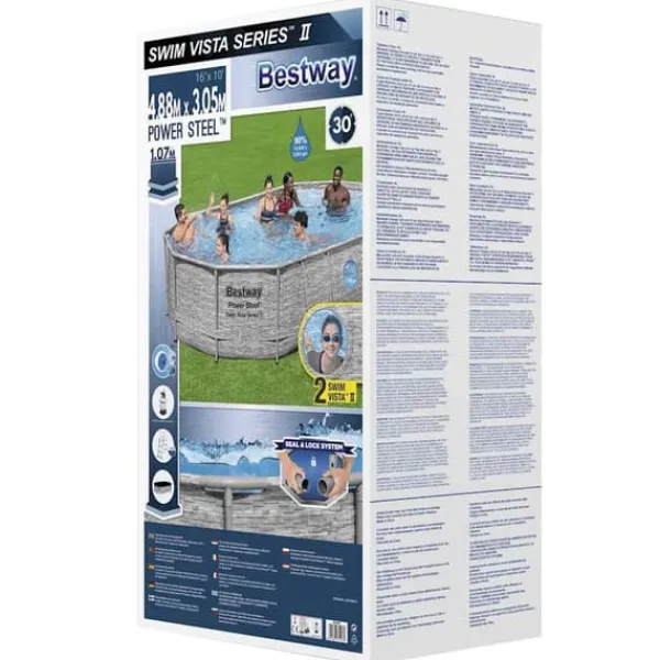 Bestway Power Steel Poolset 488x305x107 cm - Korrosionsbeständig | Färg: Grå | Storlek: 488x305x107 cm
