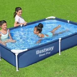 Bestway Rectangular Steel Pro Swimming Pool - 221 x 150 x 43 cm - Blå - Ingår Tillbehör CB1