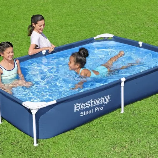 Bestway Rectangular Steel Pro Swimming Pool - 221 x 150 x 43 cm - Blå - Ingår Tillbehör CB1