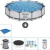 Online Round Steel Pro MAX swimmingpool - 366 x 76 cm - Grå - Inklusive Tillbehör - CB11 Pooler