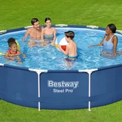 Discount Round Steel Pro Swimming Pool - 396 x 84 cm - Blå - Inklusive Tillbehör - CB53 Pooler
