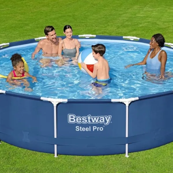 Discount Round Steel Pro Swimming Pool - 396 x 84 cm - Blå - Inklusive Tillbehör - CB53 Pooler