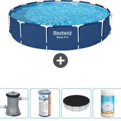 Online Round Steel Pro Swimming Pool - 396 x 84 cm - Blå - Inklusive Tillbehör - CB51 Pooler