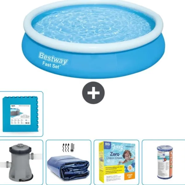 Bestway Round Uppblåsbar Fast Set Pool - 366 x 76 cm - Blå - Inklusive Tillbehör - CB17