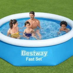 Bestway Round Uppblåsbar Fast Set Pool - 244 x 61 cm - Blå - Inklusive Tillbehör - CB11