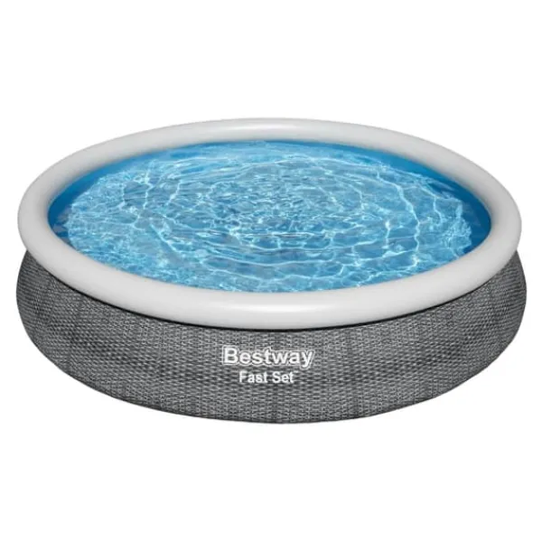 Bestway Round Uppblåsbar Fast Set Pool - Rottingtryck - 366 x 76 cm - Inklusive Tillbehör - CB19