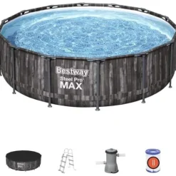 Steel Pro Max™ Tubular Above Ground Pool Kit - 427 x 107 cm - Rund (Levereras med filtreringspump, stege) Pooler